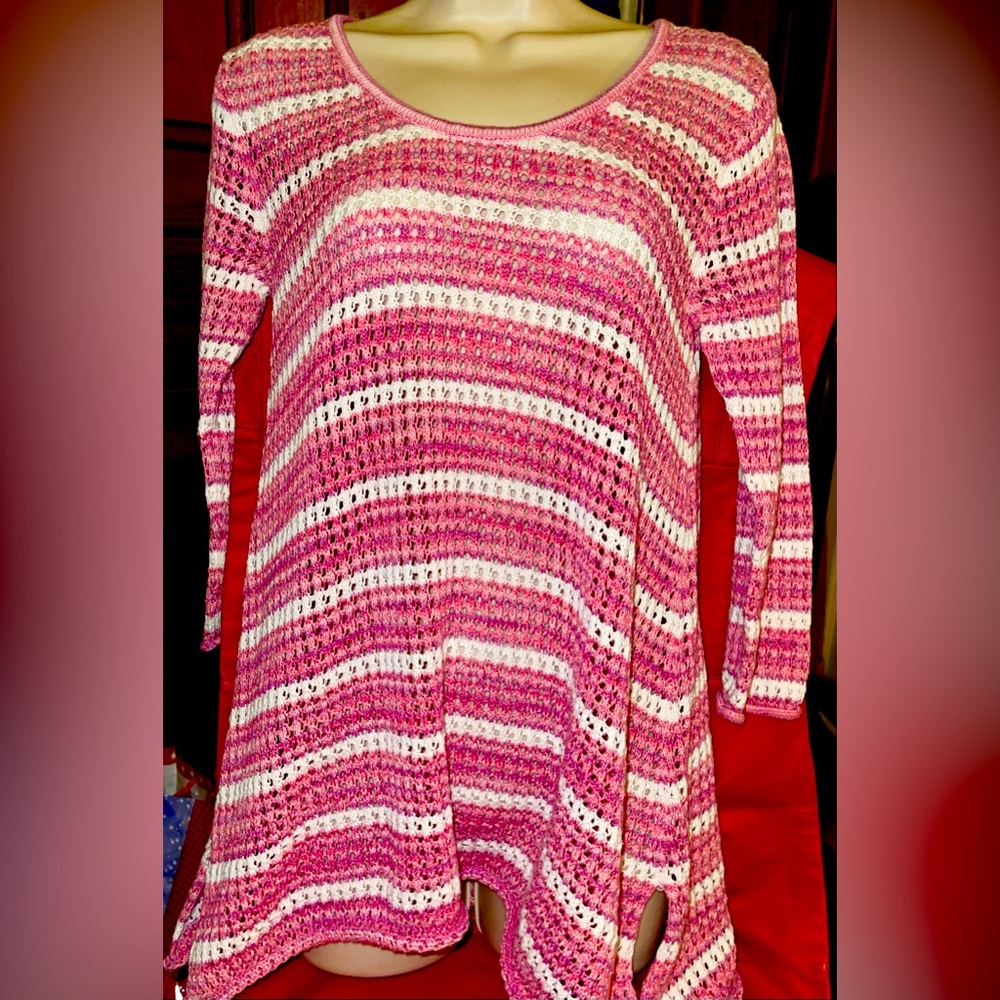 Jean Pierre Pink & White Striped Sweater. Size Medium